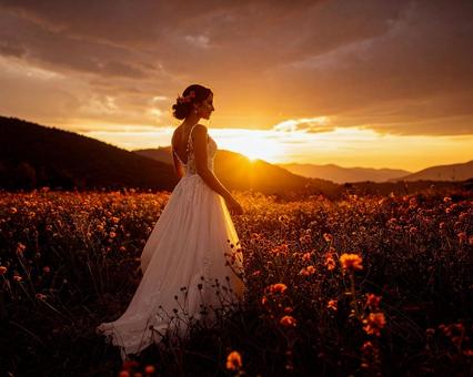夕日と花嫁 夕日と花嫁の写真