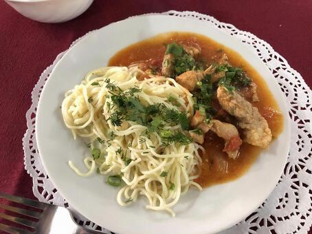 ロシア料理 パスタ,スパゲティ,スパゲッティの写真素材