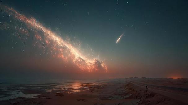 地平線を照らす燃えるような流星 地平線を照らす燃えるような流星の写真