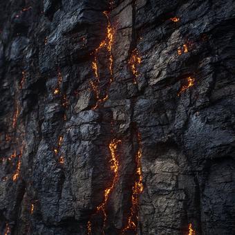 燃えるような光を放つ火山岩 燃えるような光を放つ火山岩の写真