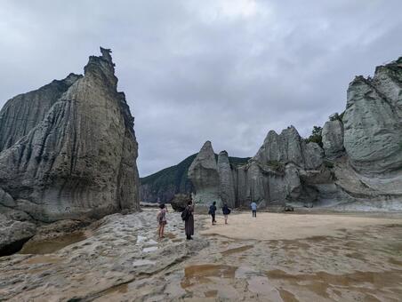 国指定名勝仏ヶ浦の白緑色に輝く断崖絶壁 仏ヶ浦,奇岩,青森の写真素材