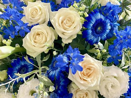 白と青のフラワーアレンジメント 白と青のフラワーアレンジメント フラワーアレンジメント,花束,白い花の写真素材