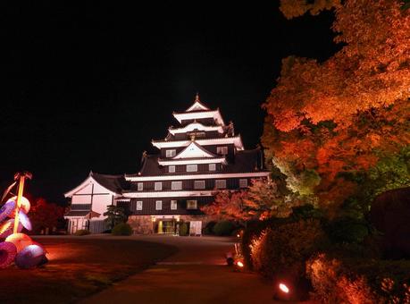 ライトアップされた岡山城天守閣 ライトアップされた岡山城天守閣 岡山城,ライトアップ,烏城灯源郷の写真素材