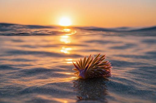 夕暮れの波打ち際にたたずむウミウシ 夕暮れの波打ち際にたたずむウミウシの写真