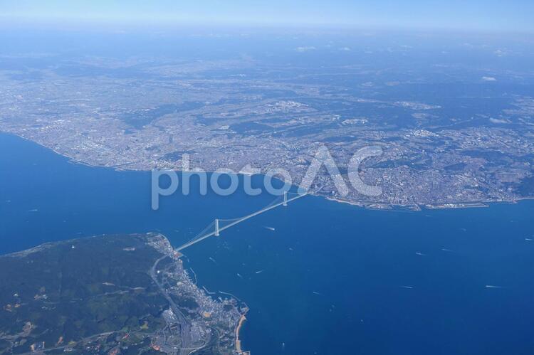 明石海峡大橋の俯瞰② 海峡,大橋,風景の写真素材