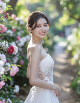 ウエディングドレスの女性 ウエディングドレスの女性の写真
