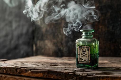 緑色の毒薬が入ったどくろマークの小瓶の写真