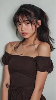 茶色のドレスを着た少女 茶色のドレスを着た少女の写真