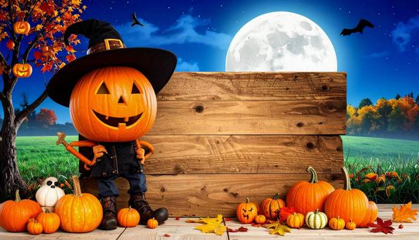 木目調背景の10月 ハロウィンイメージ 木目調背景の10月 ハロウィンイメージの写真