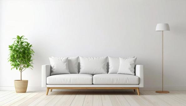 シンプルモダンなソファ、観葉植物 シンプルモダンなソファ、観葉植物の写真