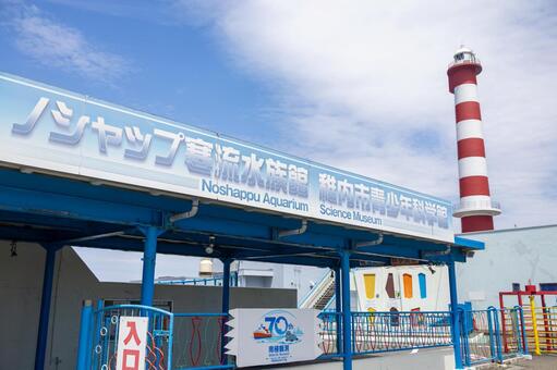 ノシャップ寒流水族館と稚内灯台 ノシャップ寒流水族館,稚内市立ノシャップ寒流水族館,稚内市青少年科学館の写真素材