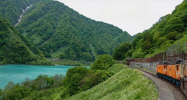 【富山】黒部峡谷トロッコ電車 黒部峡谷トロッコ電車,黒部渓谷,黒部の写真素材