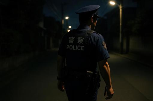 夜間に巡回する警察官の姿の写真