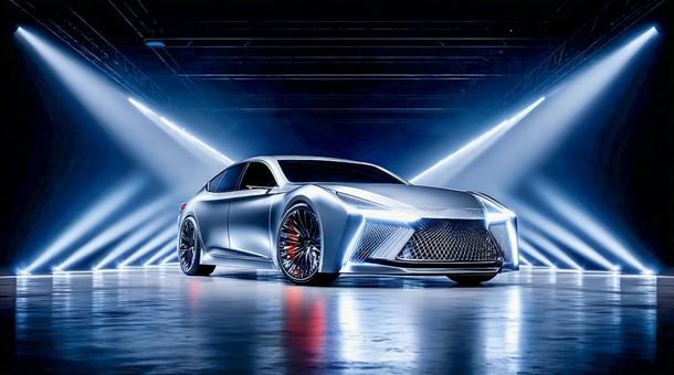 LEDライトに映える近未来デザインの車 LEDライトに映える近未来デザインの車の写真
