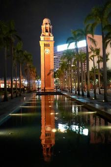 香港・尖沙咀鐘楼 夜景,香港,尖沙咀鐘楼の写真素材