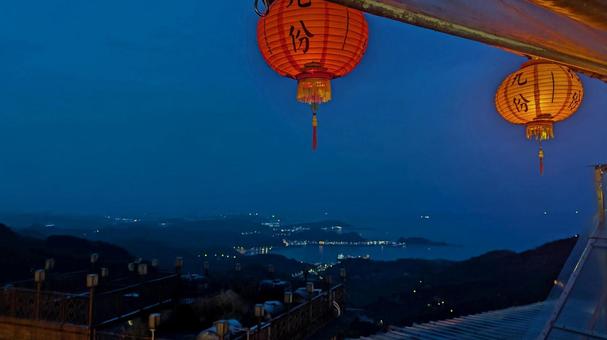 台湾 九份 新北市 阿妹茶楼からの夜景 台湾 九份 新北市 阿妹茶楼からの夜景 台湾,九份,提灯の写真素材