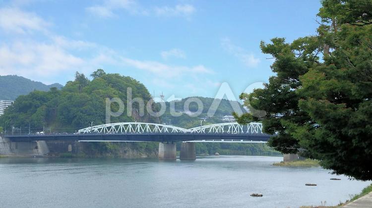 木曽川遊歩道から望む五月のツインブリッジ 木曽川遊歩道,木曽川,犬山橋の写真素材
