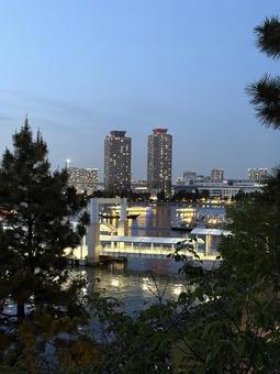 夕暮れのお台場から見た東京の景色 夕暮れのお台場から見た東京の景色 りんかい線,ライト,東京の写真素材