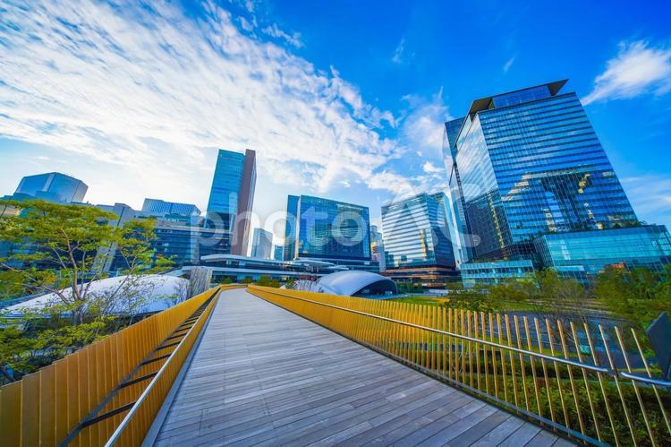 青空と大阪駅北区の都市風景 大阪,大阪市,梅田の写真素材