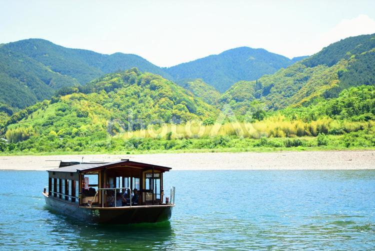 四万十川と船 四万十川,船,川の写真素材
