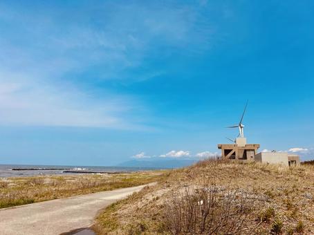 Photo, wind-power generation, propeller, sea, 
