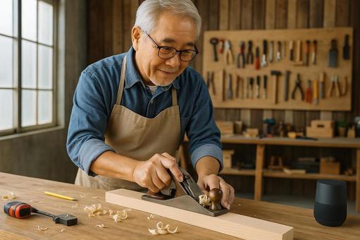 シニアDIY木工作業ガレージワーク シニアDIY木工作業ガレージワークの写真