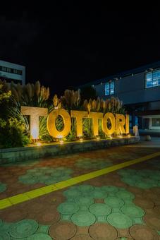 【鳥取】夜の鳥取駅周辺のモニュメント 鳥取駅,夜,ライトアップの写真素材