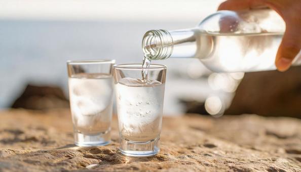 氷を入れた焼酎 氷を入れた焼酎の写真