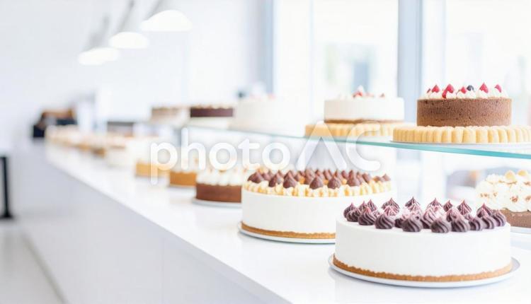 カウンターのケーキ　ケーキ屋 ショップ,ケーキ屋,カウンターの写真素材