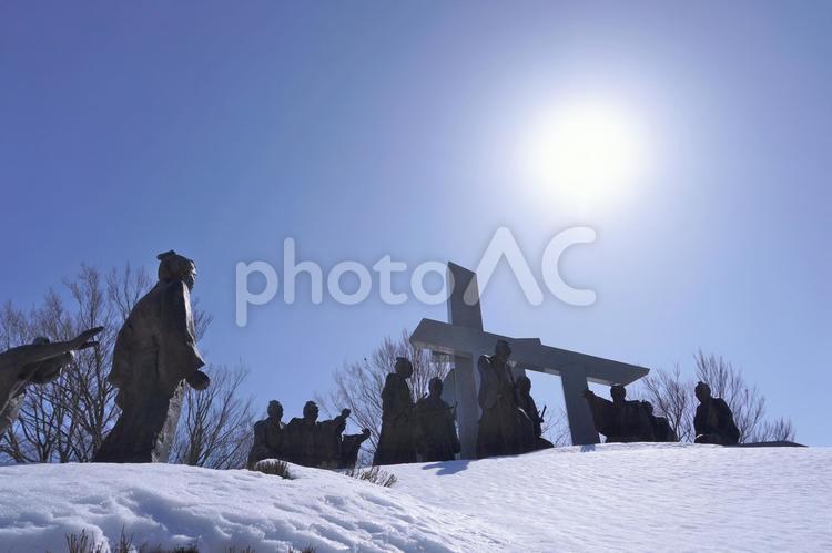 米百俵の群像（冬）05 米百俵の群像,米百俵,故事の写真素材