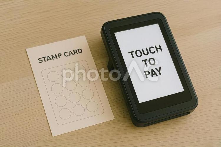 POSレジ用タッチ端末とポイントカード スタンプカード,レジ,端末の写真素材