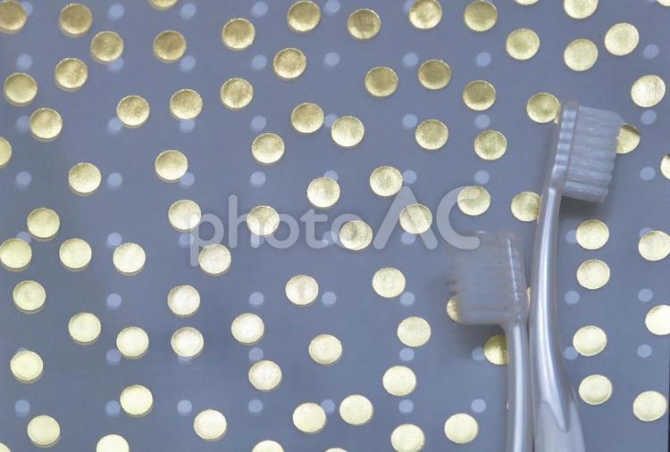 歯科のテクスチャ（金の水玉） 歯ブラシ,水玉,金の写真素材