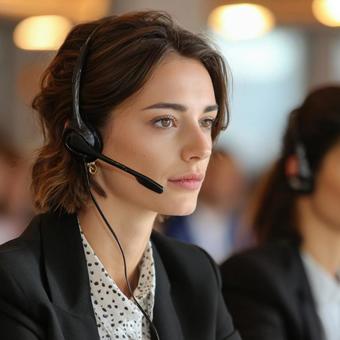 コールセンターで働く女性の写真