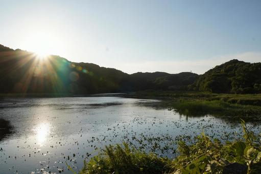 静岡県磐田市鶴ケ池夕景 静岡県磐田市鶴ケ池夕景 静岡県,磐田市,鶴ケ池の写真素材