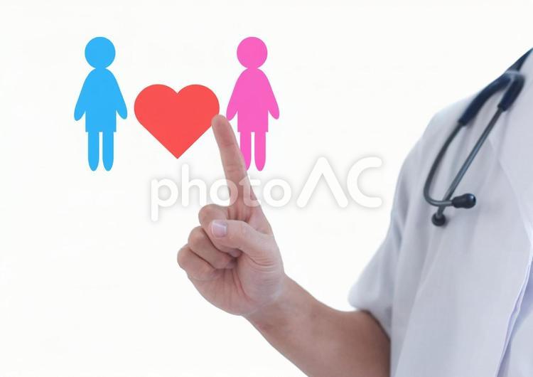 指差す白衣の男性と恋愛 医者,医師,聴診器の写真素材