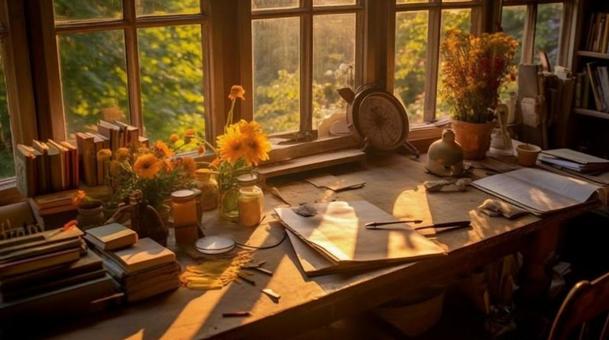 notebook on the table, table, note, morning glow, JPG