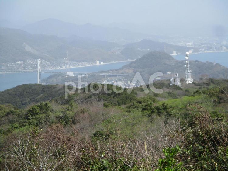 福岡県・風師山から撮影した関門海峡の景色 海,風景,山の写真素材