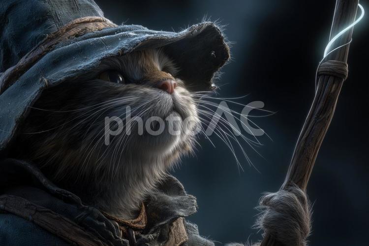 杖を持った魔法使いの猫のイメージ 魔法使い,猫,動物の写真素材