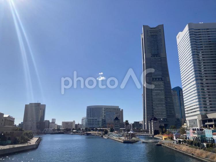 ランドマークタワーとコスモワールド 神奈川県,横浜市,横浜の写真素材