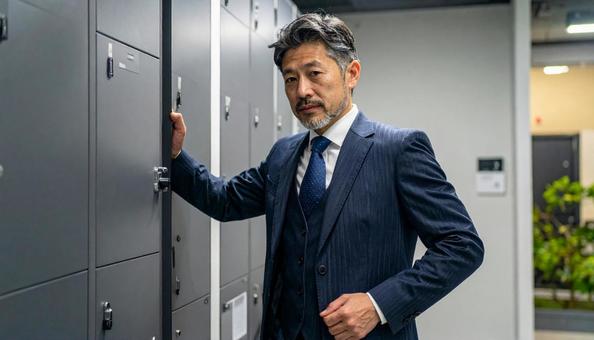 ロッカーとスーツのサラリーマン ロッカーとスーツのサラリーマンの写真