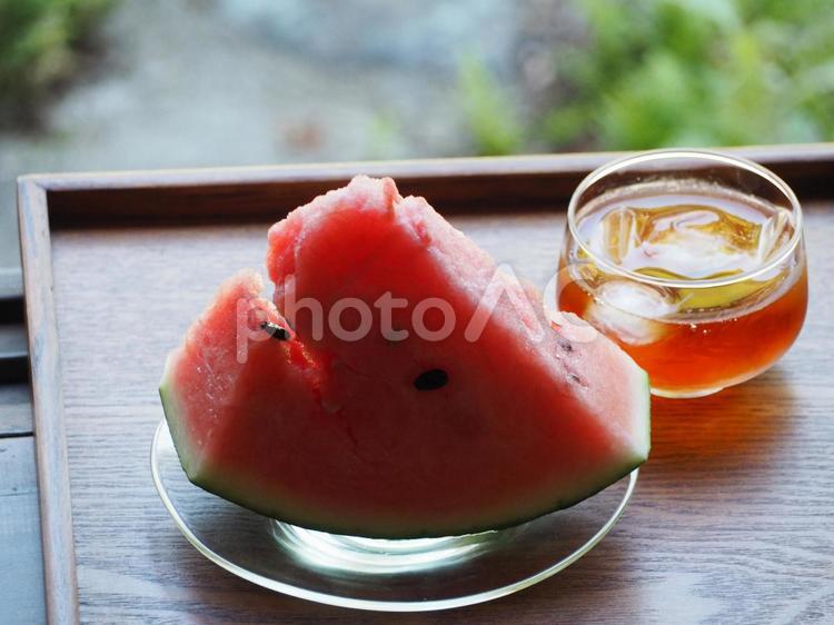 夏のおやつ　スイカと麦茶① 西瓜,スイカ,すいかの写真素材