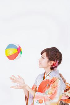 振袖を着た女性 振袖を着た女性 成人の日,成人,和服の写真素材