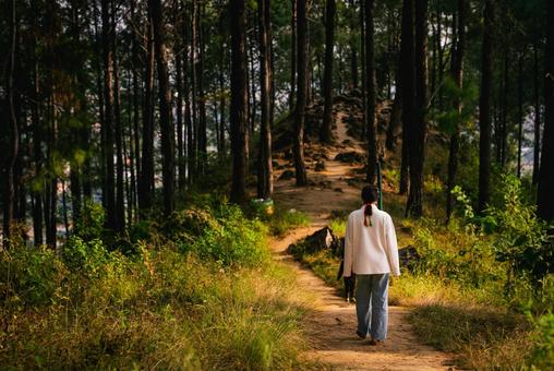 山道を行くネパール人女性 ネパール,ネパール人,女性の写真素材
