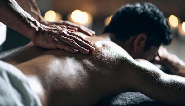 エステサロンでマッサージを受ける男性 エステサロンでマッサージを受ける男性の写真