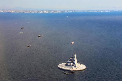 １０月中旬の東京湾アクアライン川崎人工島 川崎人工島,東京湾アクアライン,東京湾の写真素材