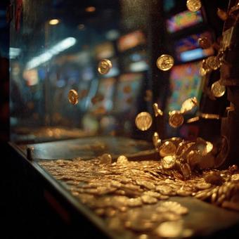 ゲームセンターのコイン落とし機 ゲームセンターのコイン落とし機の写真