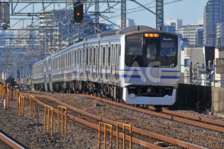 E217系　総武本線 電車,線路,鉄道の写真素材