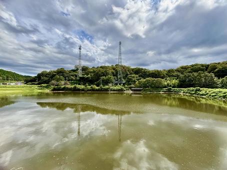 【風景写真】水鏡の風景 【風景写真】水鏡の風景 水鏡,山,空の写真素材