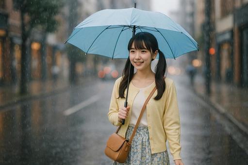 雨の日ツインテール女性散歩 雨の日ツインテール女性散歩の写真