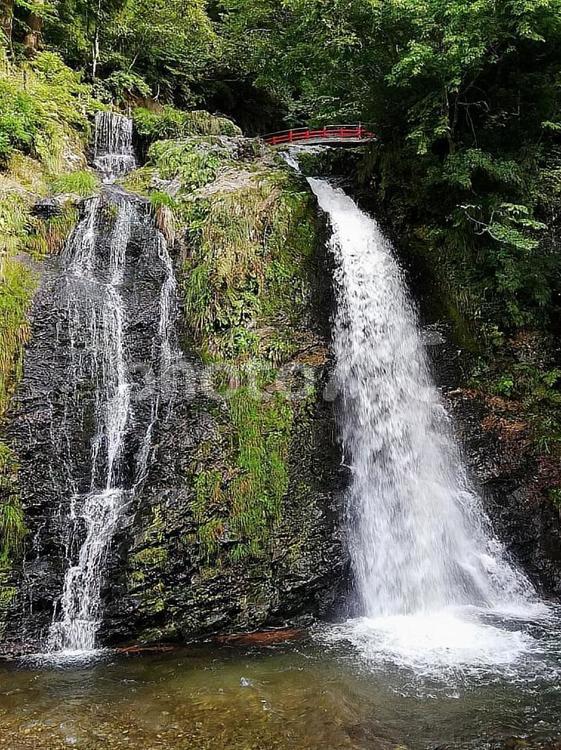 清らかな清流の景色、水しぶきを上げて流れ落ちる白銀の滝 滝,清流,水しぶきの写真素材
